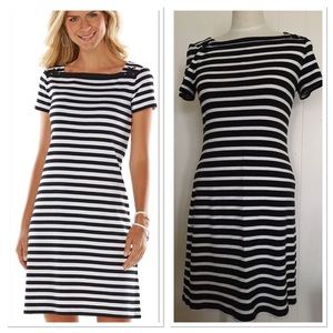 Chaps black/white striped dress